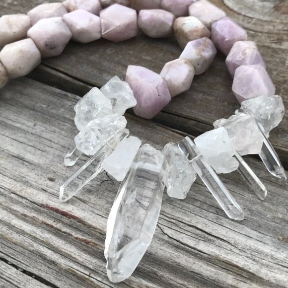 Goddess Necklace Genuine Quartz Crystal Pink Kunzite Solid Sterling Silver 925 - Picture 2 of 12